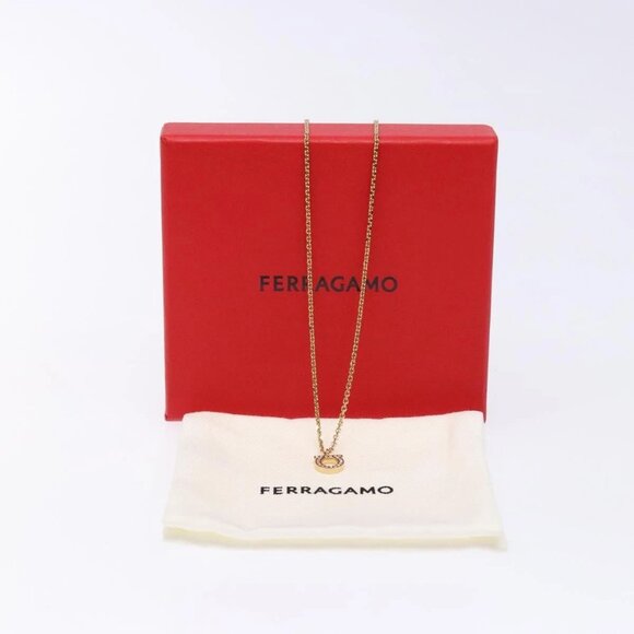 Salvatore Ferragamo Gancini Necklace metal Gold Tone Auth sw1386M - Picture 2 of 16